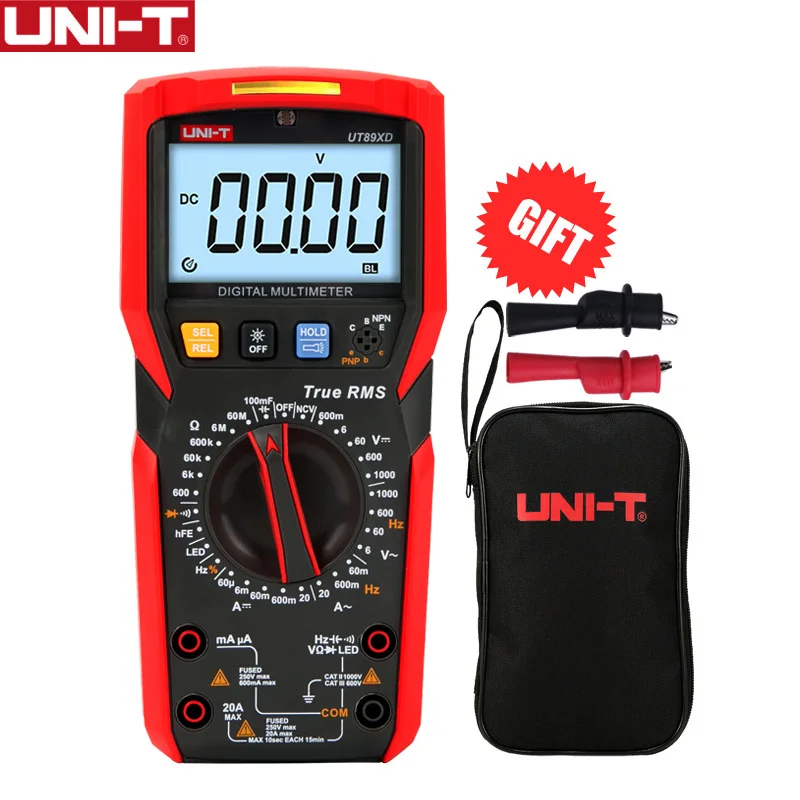 UNI-T UT89XD Цифровой мультиметр истинный среднеквадратичный Тестер Вольтметр переменного тока постоянного тока Амперметр 1000 В 20A Емкость Сопротивление частоты светодиодный измеритель