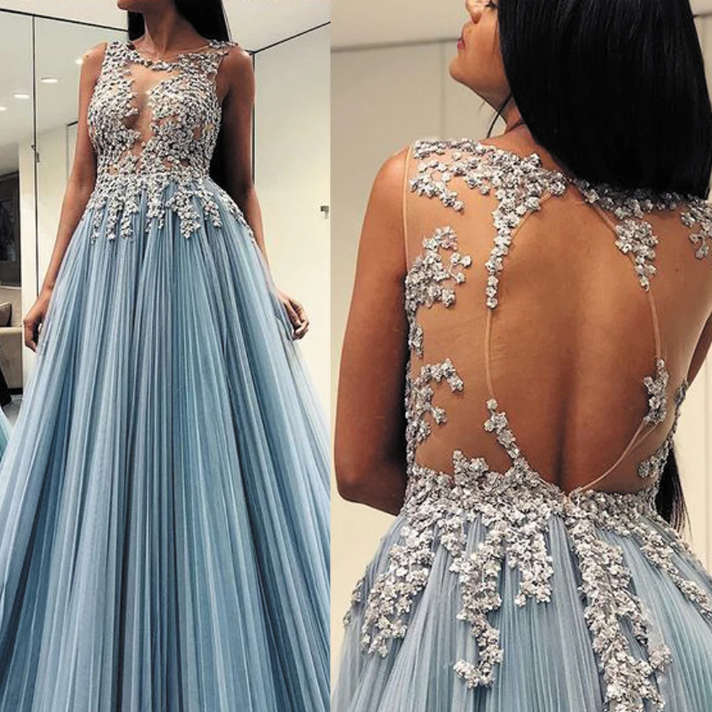 

SuperKimJo 2020 Prom Dresses Long Lace Applique Beaded Blue Elegant Prom Gown Vestidos De Fiesta Largos Elegantes De Gala