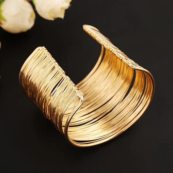

Star Jewelry 2017 Fashion Punky Style Hollow Cuff Retro Braid Big Gold Bangles For Women Charm vintage Multilayer Wide Bracelet
