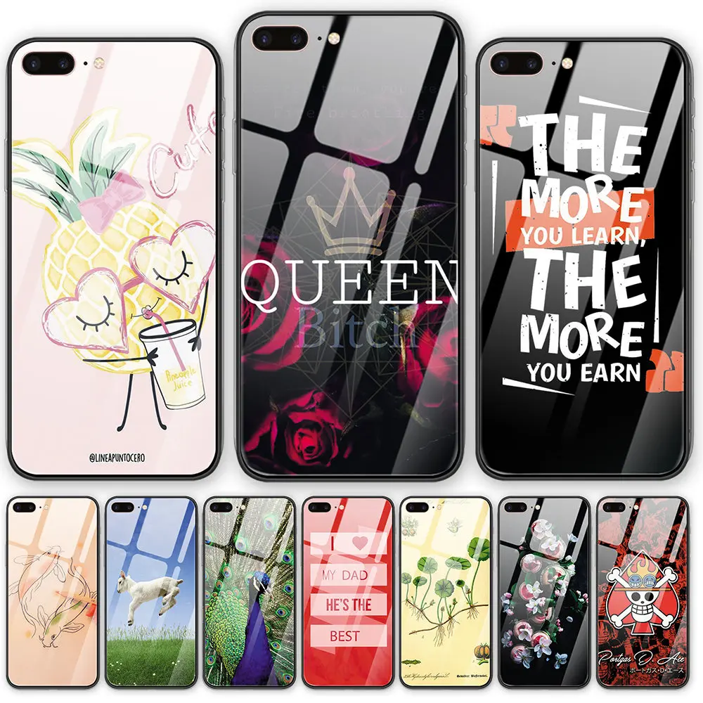 Чехол футляр для телефона с изображением фруктов и цветов из закаленного стекла