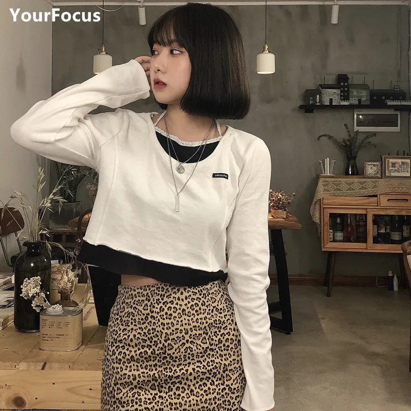 Женский кружевной топ с длинным рукавом Kpop Y2k в Корейском стиле|Футболки| |