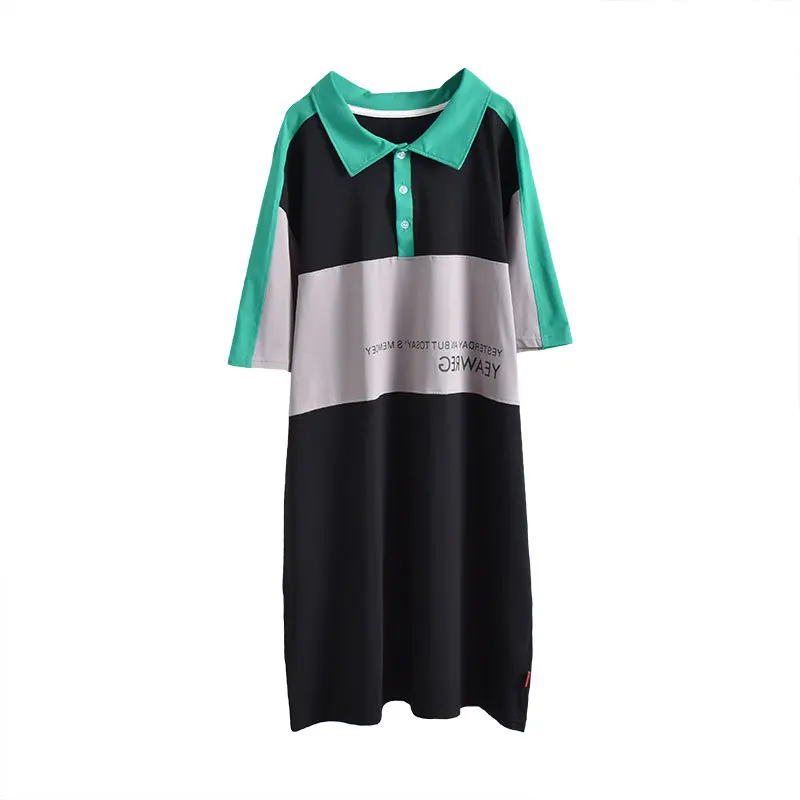 2021 Summer New Korean Women Plus Size Loose Slim Short Sleeved T-shirt Dress Casual Contrast Color Cotton Free Shipping | Женская