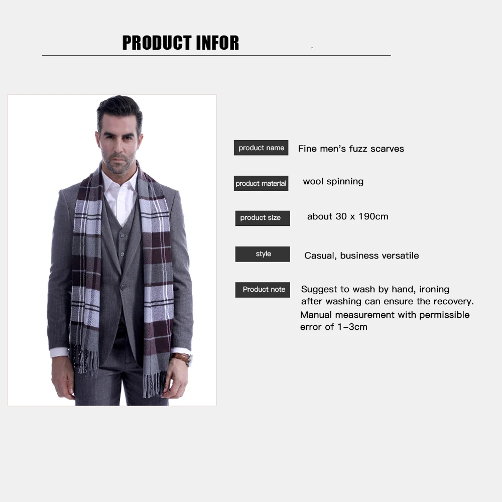 Fashion Men Scotland Soft Scarf Fine Thermal Wool Check Plaid Warm Winter Shawl Neck Wrap Long 190*30 cm |