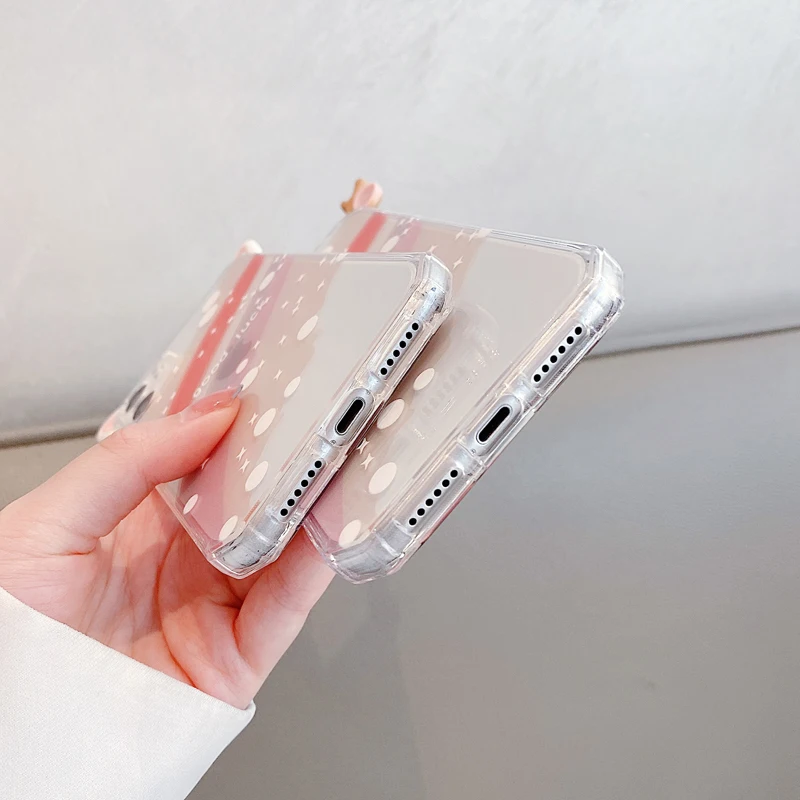 

3D Animal Ear Transparent Phone Case For iPhone 11 12 Pro Max 8 7 Plus X XS Max XR 11 Gradient Rainbow Cute Back Cover