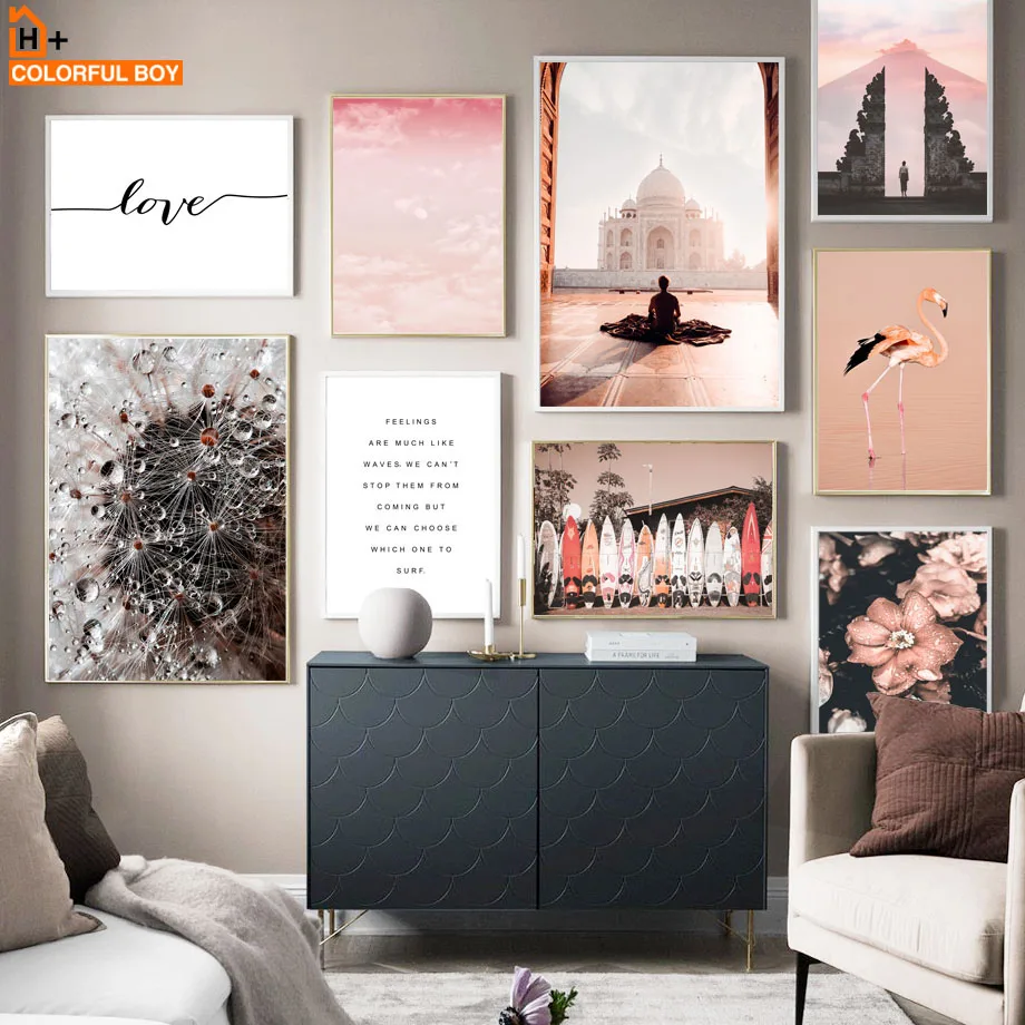 Тадж-Махал цветок фламинго Одуванчик скандинавские плакаты и принты настенное