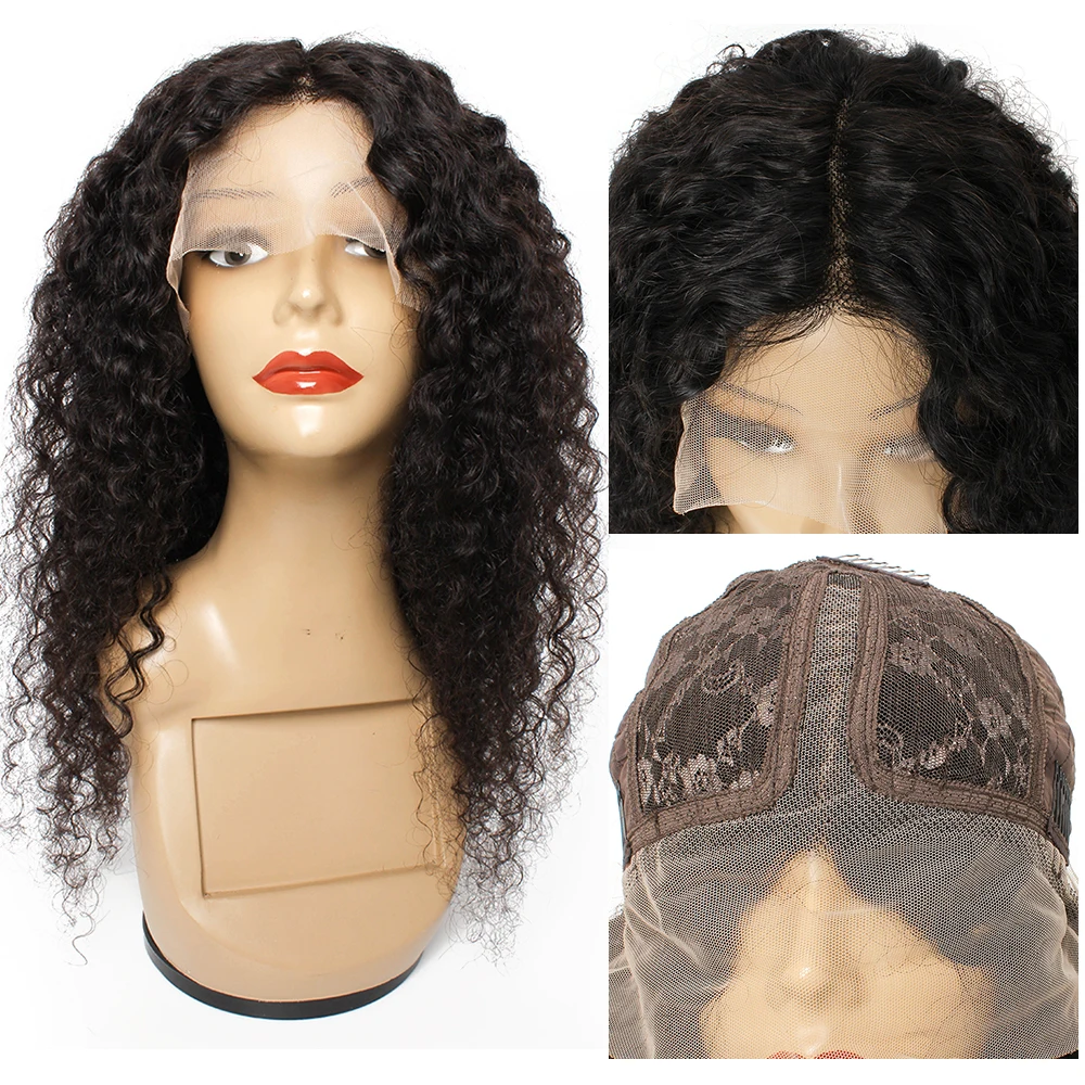 Kisshair T part lace wig jerry curly middle part human hair front lace wigs cheap 26 inch Indian hair wig for black women