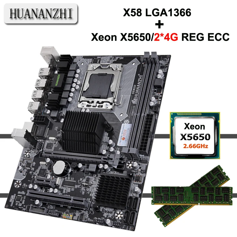 Материнская плата HUANANZHI X58 LGA 1366 с процессором Xeon X5650 2 66 ГГц 2*4 ГБ 8 ОЗУ REG ECC на заказ