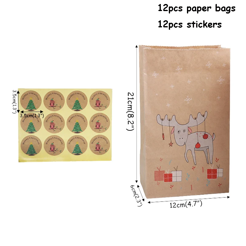 12pcs paper bag Рождественская коробка для конфет на день рождения украшения для печенья Подарочная коробка Рождественский Декор для дома упаковочные коробки Navida Natal Декор - Цвет: 12pcs paper bag