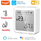 Датчик температуры и влажности Tuya с Wi-Fi, Умный домашний цифровой ЖК-дисплей, детектор с экраном гигрометр, термометр, настольные часы для Alexa Google
