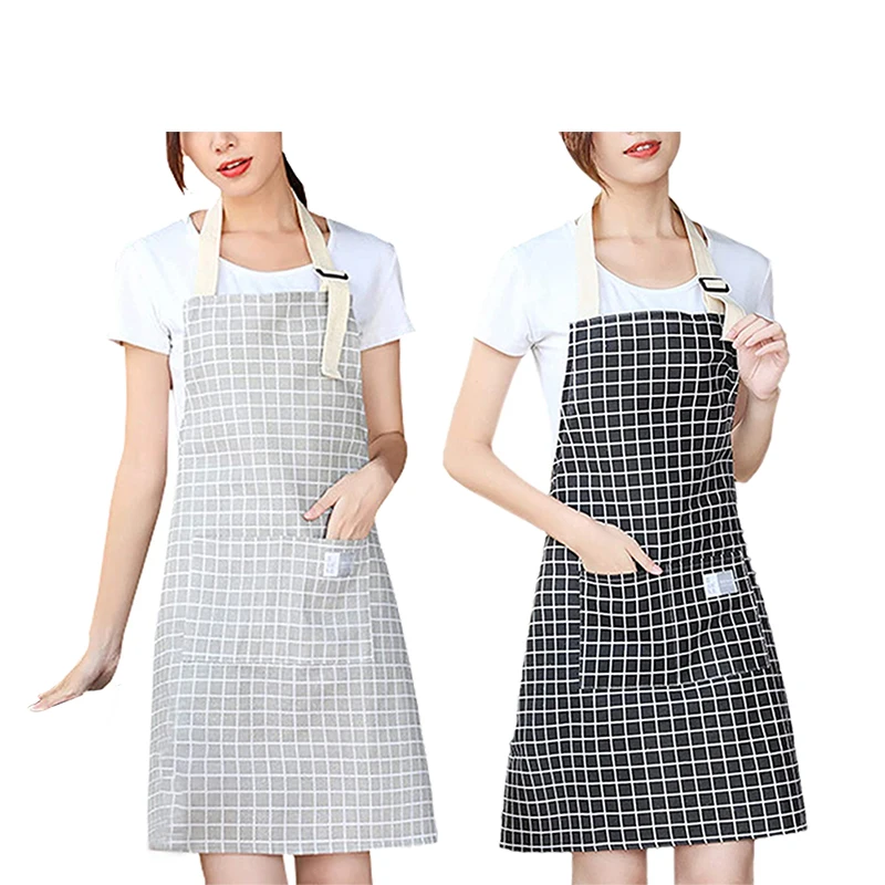 

Kitchen Cooking Checkered Aprons For Women Chef Waiter Cafe Shop BBQ Hairdresser Cleaning Aprons Bibs With Pockets