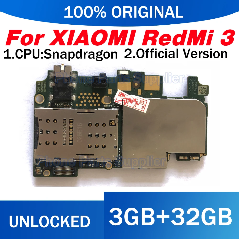 Материнская плата для RedMi 3 HongMi 100% разблокированная оригинальная 32 ГБ материнская