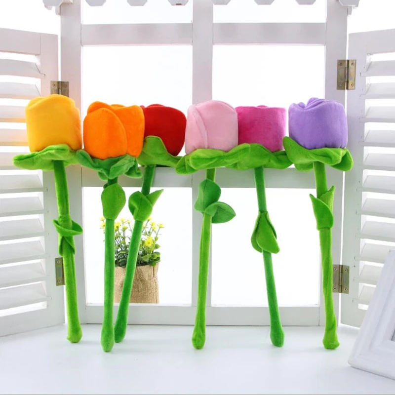 

10pcs Cartoon Rose Flower Stuffed Soft Plush Toy Creative Curtain Buckle Home Decoration Christmas Valentine's Day Gift For Girl