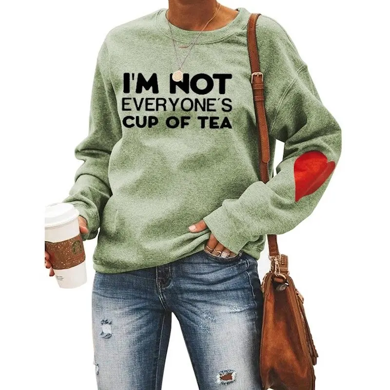 

Tops for Women Hoodie Wine Cup Print Letter Heart Sleeve Sweatshirt Casual Loose O Neck Wear Clothing