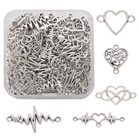 100pcs zinc alloy tibetan heart heartbeat connector charms antique silver color pendant for necklace bracelet jewelry making