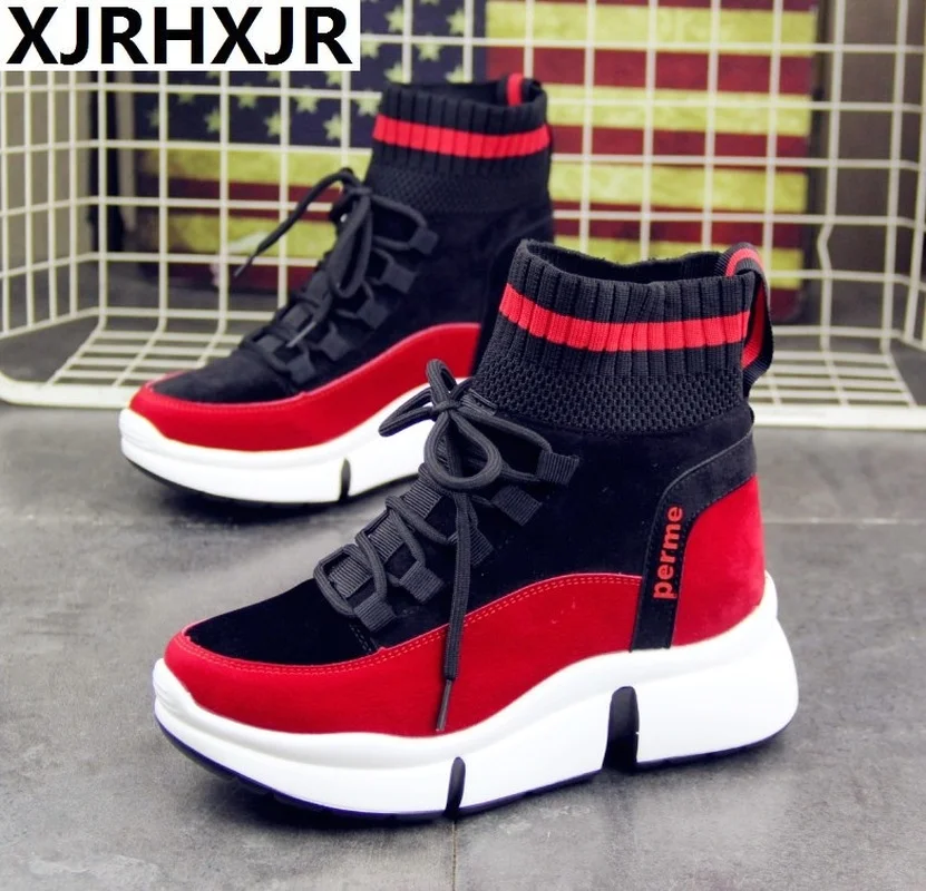 Новинка весна осень модная женская обувь flyknit высокие кроссовки на платформе