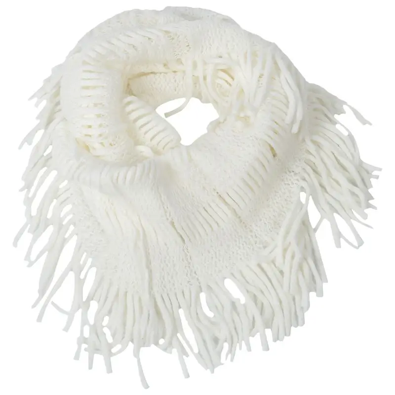 Женский Теплый Бесконечность 2 Круг кабель вязать хомут шеи с кисточками шарф