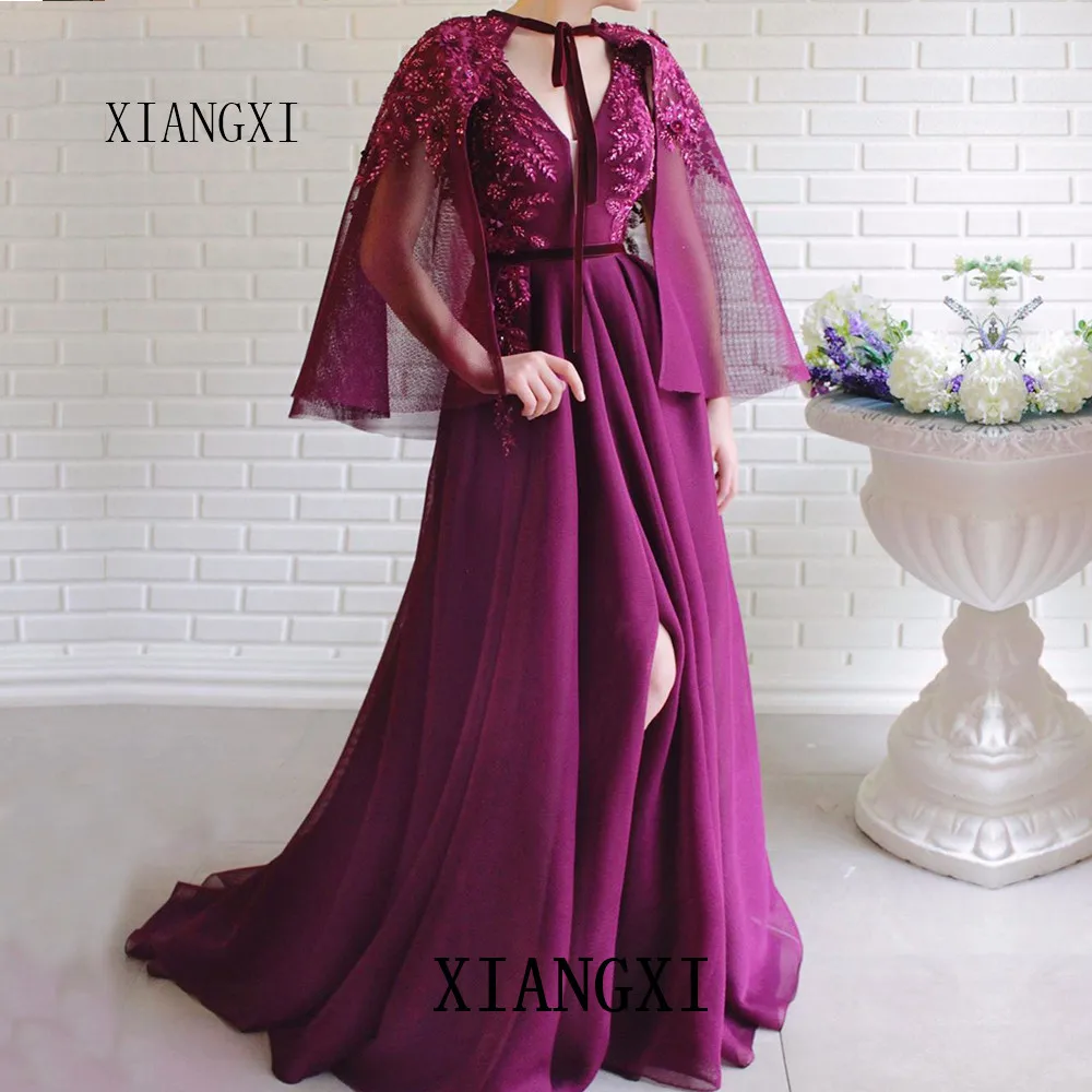 

Party Gown Dubai Style Evening Dresses With Jacket V-Nec A-Line Long Evening Dress Lace Embroidery Formal Gowns robe de soiree