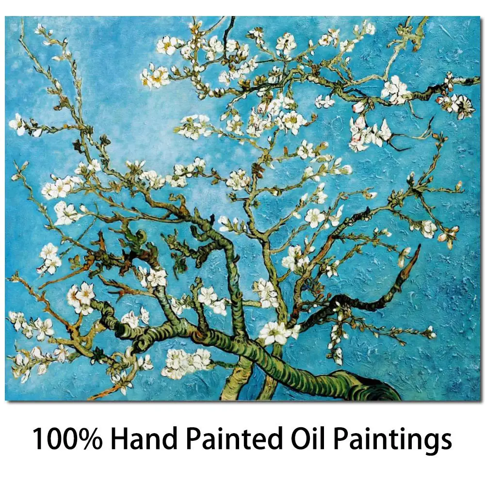 

Wall Art Almond Blossom Oil Paintings Vincent Van Gogh Canvas Reproduction Hand Painted Modern Flower Artwork Blue Bedroom Decor
