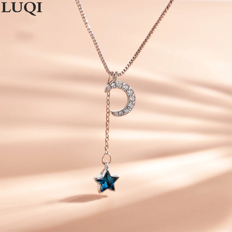 

S925 silver-plated platinum fashion star and moon zircon female all-match necklace XL-0200