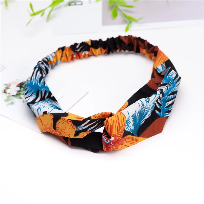 

Fashion Cross Knot Headbands Flower Print Elastic Hair Bands Ties Scarf Ribbon Headwear Women Hair Accessories Head Wrap
