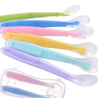 baby silicone spoon candy color temperature sensing spoon children soft spoons food feeder appliance baby feeding tools 125pcs
