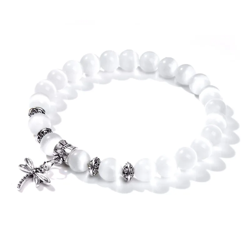 Белый каменный браслет кошачий глаз женское великолепное Ювелирное Украшение