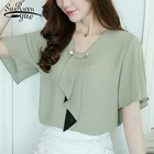 2021 модные шифоновые женские Топы блузка рубашка с коротким рукавом размера плюс женская одежда с V-образным вырезом Женские рубашки блузки D560