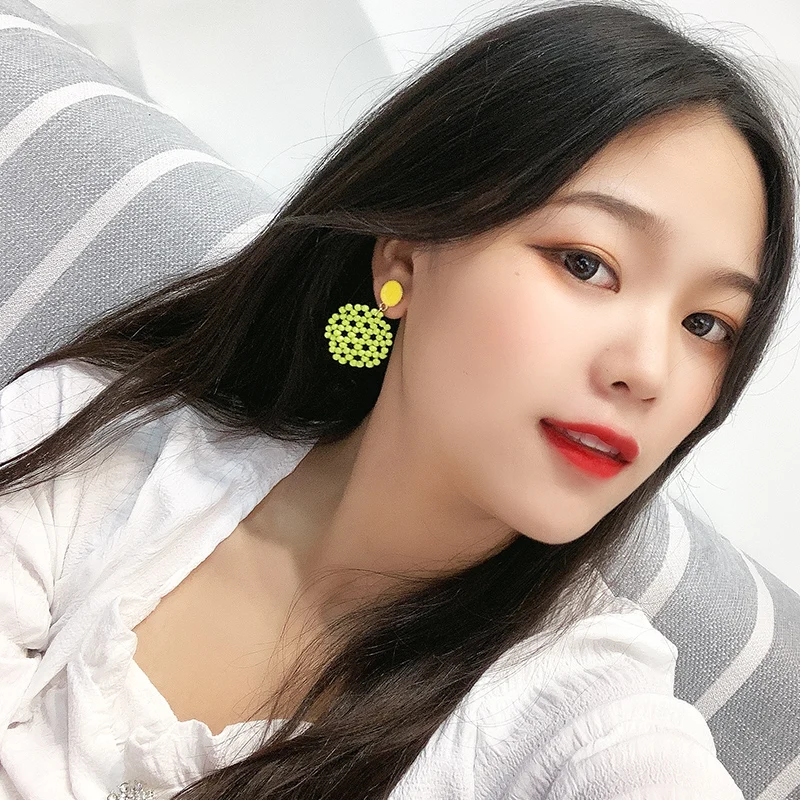 

DREJEW Green Geometric Circle Beads Alloy Little Cutie Pie Dangle Earrings Christmas 925 Drop Earrings for Women Jewelry HE1651