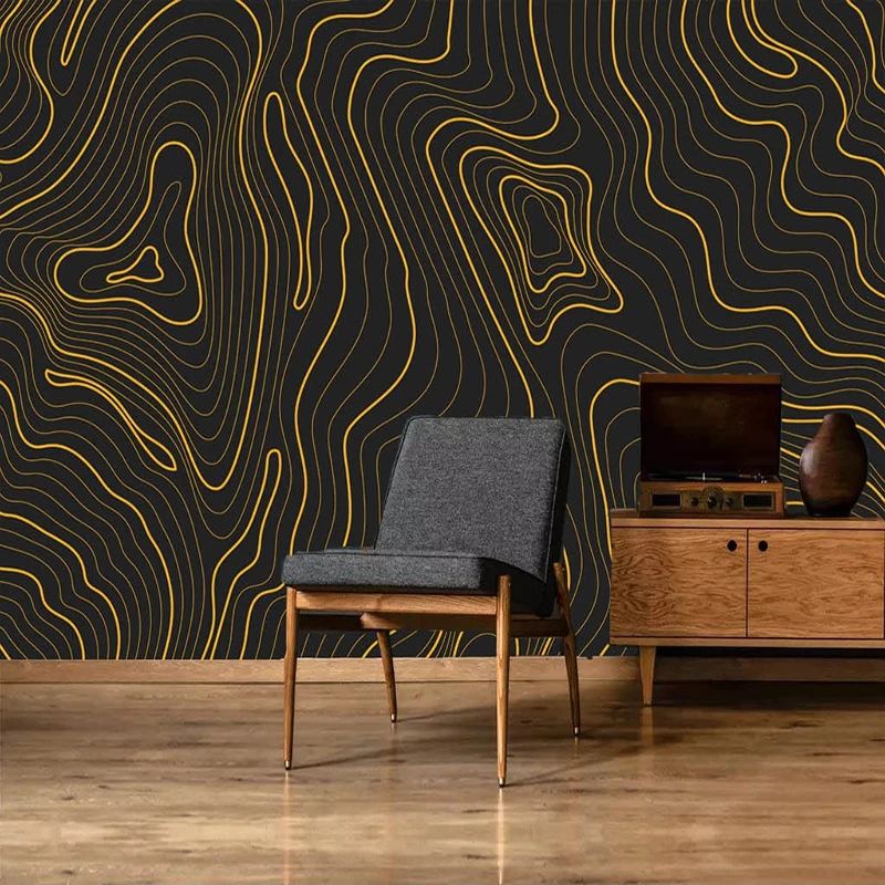 

Custom Photo 3D Golden Abstract Striped Lines Modern Art Wall Painting Non-woven Living Room Sofa TV Background Mural Wallpaper
