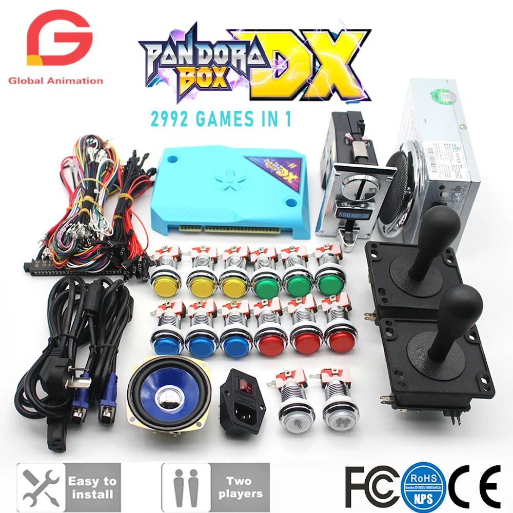 2 Player kit Chrome LED push button HAPP joystick coin acceptor arcade jamma Pandora Box DX support add Game HDMI VGA CGA CRT