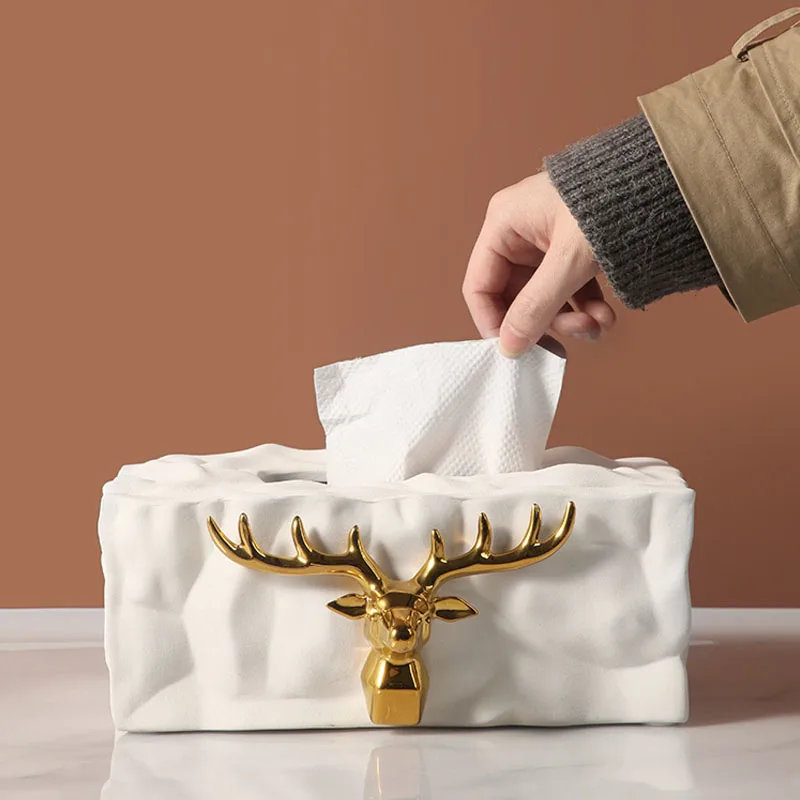 

Golden elk facial tissue boxes Fawn Decorative Flat paper box dining table desktop napkin holder Nordic Home decoration Modern