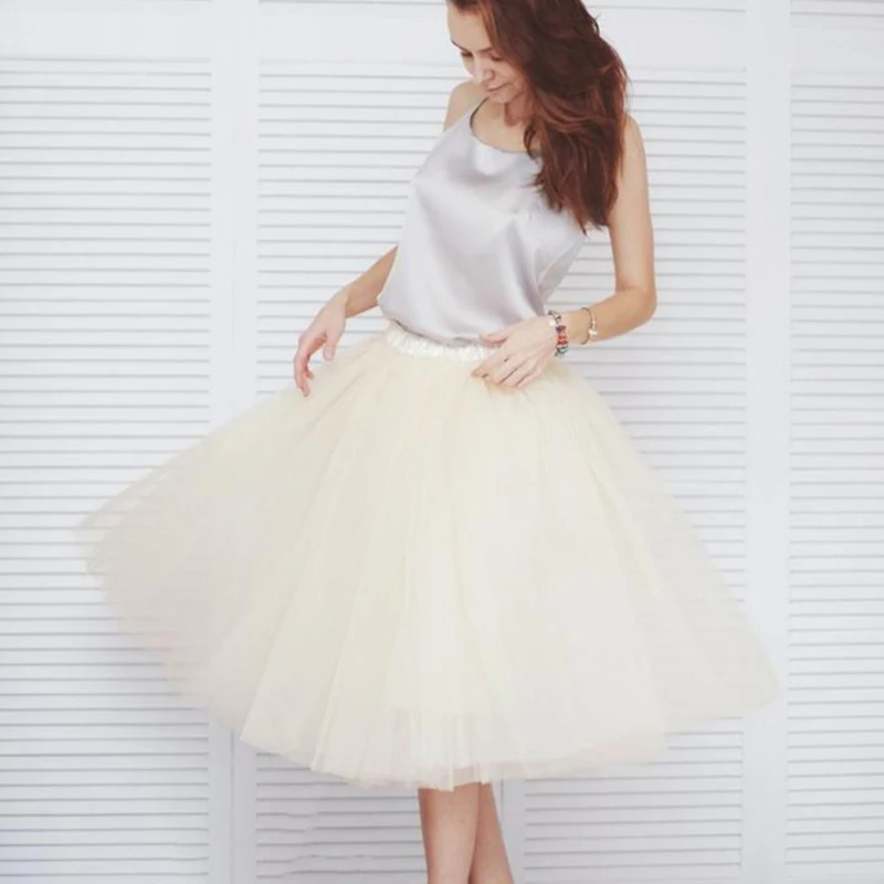 Женская 6-слойная эластичная однотонная трапециевидная юбка-пачка средней