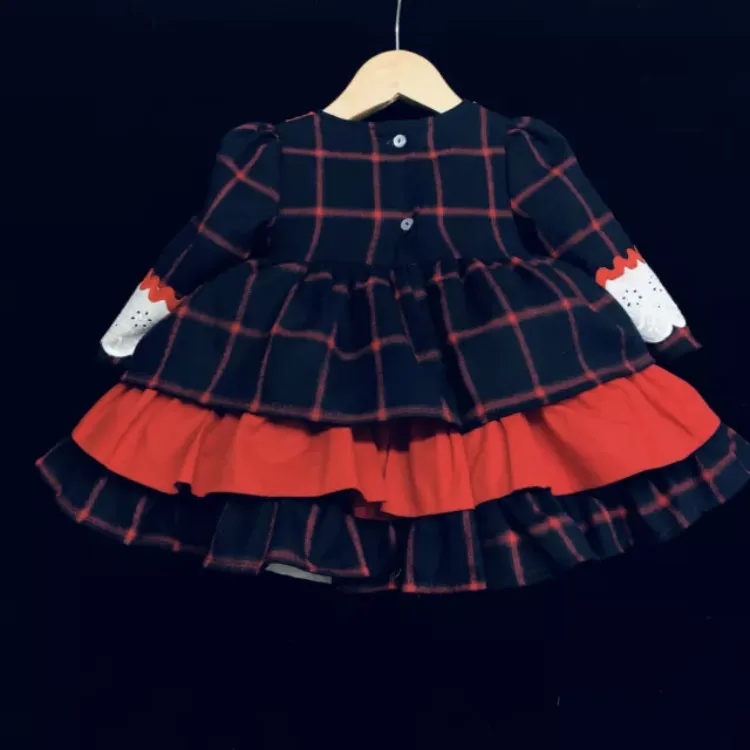 

0-12Y Baby Girl Autumn Winter Dark Blue Plaid Vintage Spanish Princess Ball Gown Dress for Christmas Eid Causal