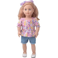 18 inch girls doll clothes square collar floral blouse denim short fit 40 43 cm baby boy dolls american doll dress toys c907