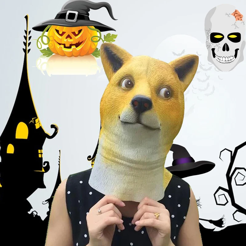 1 шт. Хэллоуин Латекс Doge животные Акита Маска Крышка головки для костюм вечерние Декор вечерние реквизит Хэллоуин питания маска