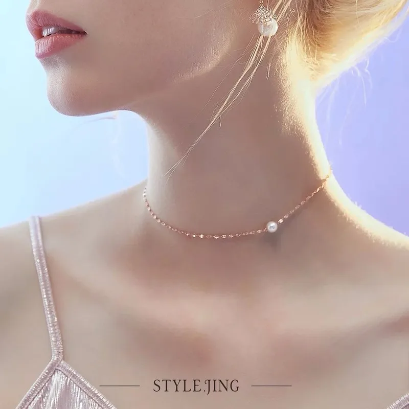 

Kpop Simple Ins Pearl Chain Stitching Choker Necklace Fashion Imitation Pearl Necklace Female Clavicle Chain Necklace Women