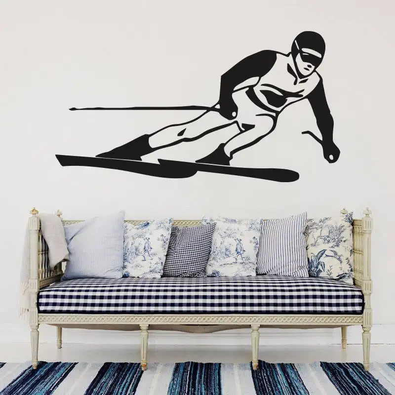 Наклейка на стену для катания лыжах съемная виниловая наклейка сделай сам