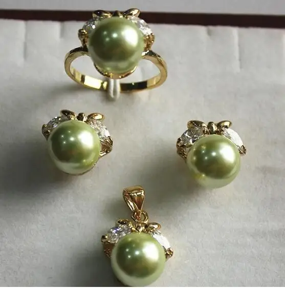 Набор ювелирных жемчужин набор модных украшений 10 мм зеленая раковина жемчуг