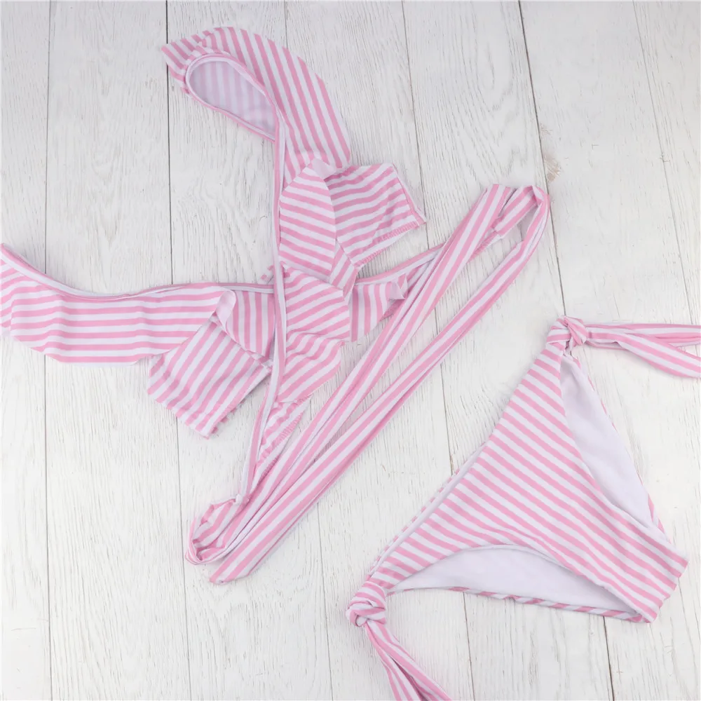 KANCOOLD лидер продаж бандажный розовый полосатый купальник Женский комплект бикини