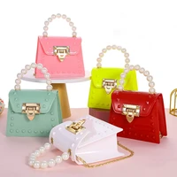 women mini handbag new elegant shoulder messenger portable chain bag girl pvc jelly bag pearl crossbody pearl small square bag