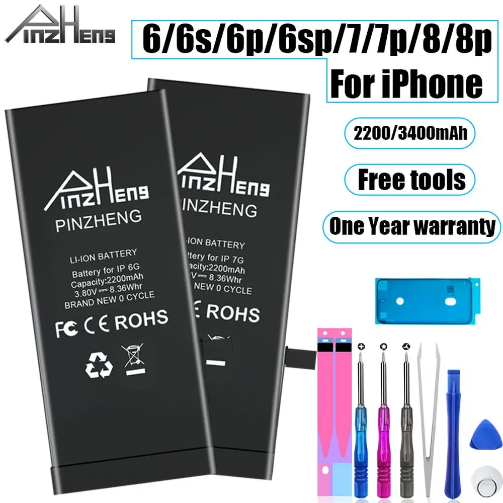 Аккумулятор PINZHENG 2200/3400 мАч для iPhone 6 6S 7 8 Plus Сменный аккумулятор 7G 8G 6G мобильный