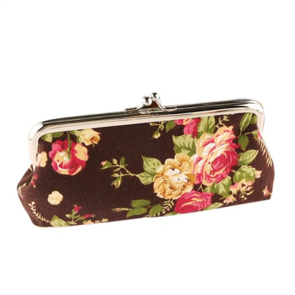 Женский винтажный маленький кошелек в стиле ретро с цветами на застежке клатч