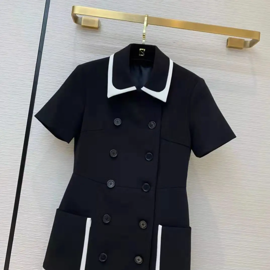 

Sale Items For Women Free Shipping Dress Turn Down Collar Black Bestidos Elegant Of Party Night Vintage Double-breasted Dress
