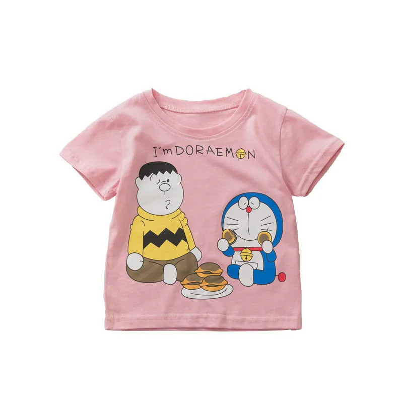 KIKIKIDS/Летняя футболка с героями мультфильмов для малышей Топы с короткими рукавами для маленьких мальчиков и девочек, Doraemon, Детская летняя одежда в Корейском стиле футболки с героями мультфильмов
