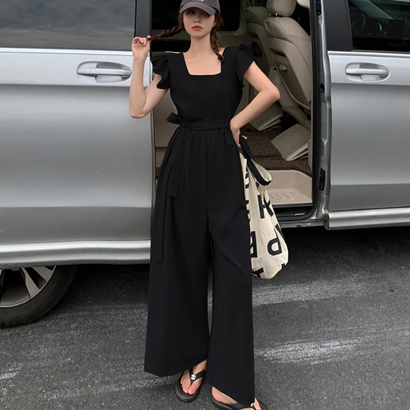 Женский комбинезон с оборками элегантный винтажный высокой талией и широкими