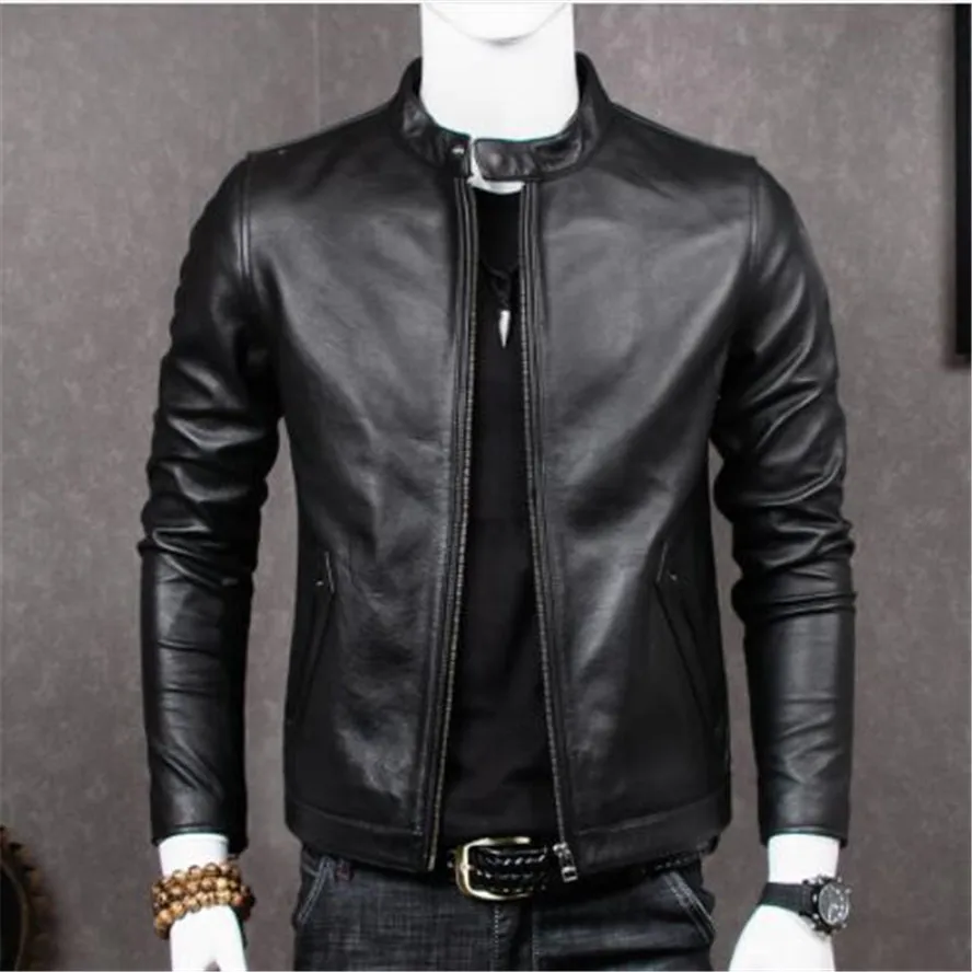 Винтажная Черная Мужская натуральная Байкерская кожаная куртка плюс размер XXXXL