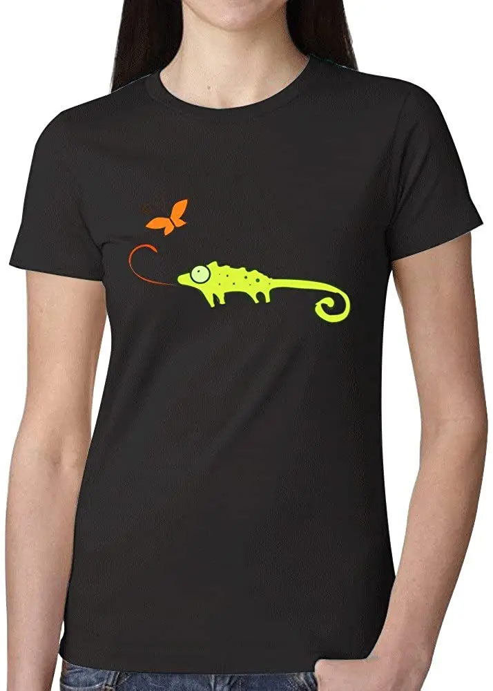 

Green Chameleon and Orange Butterfly Woman's T-Shirt New Summer Cool Women Tee 2020 Breathable All Cotton Short Sleeve T Shirt