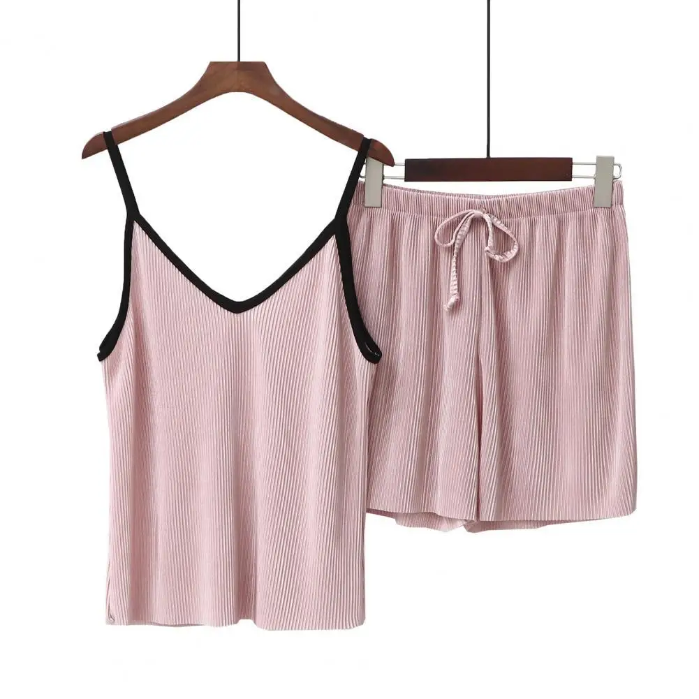 

Пижамный комплект женский с V-образным вырезом, мягкая свободная Пижама на бретелях-спагетти, удобная домашняя одежда, лето 2021