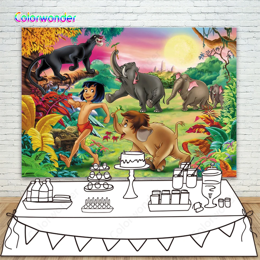 Фон для фотосъемки в джунглях лес книга Страна Чудес милый слон День Рождения