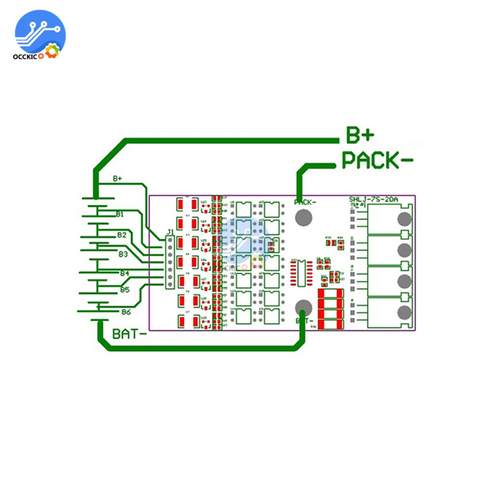 Защитная плата Bms 7S для литий ионного литиевого аккумулятора 18650 24 В 20 А